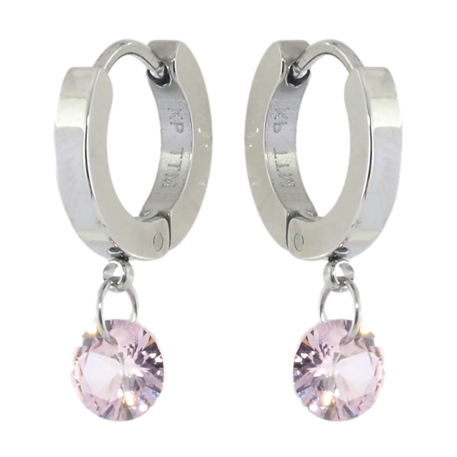 Серьги Xuping TTM Stainless Steel цвет Родий подвески на колечках Розовые кристаллы ø 6мм фото №1