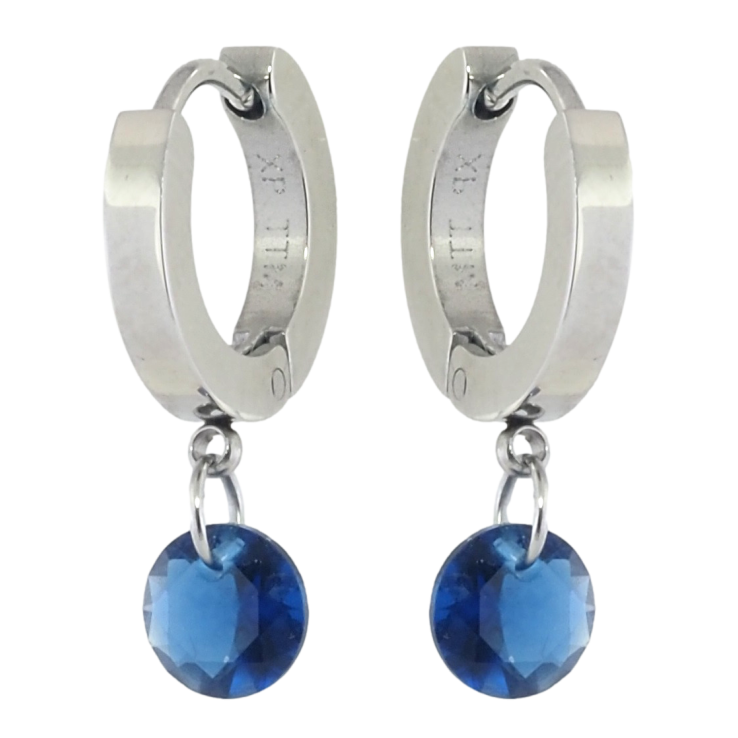 Серьги Xuping TTM Stainless Steel цвет Родий подвески на колечках Синие кристаллы ø 6мм фото №19