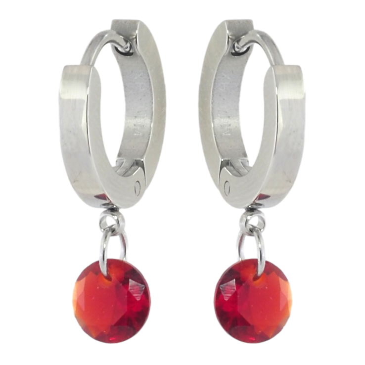 Серьги Xuping TTM Stainless Steel цвет Родий подвески на колечках Красные кристаллы ø 6мм фото №25