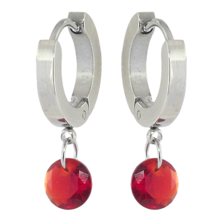 Сережки Xuping TTM Stainless Steel колір Родій підвіски на колечках Червоні кристали ø 6мм фото №1