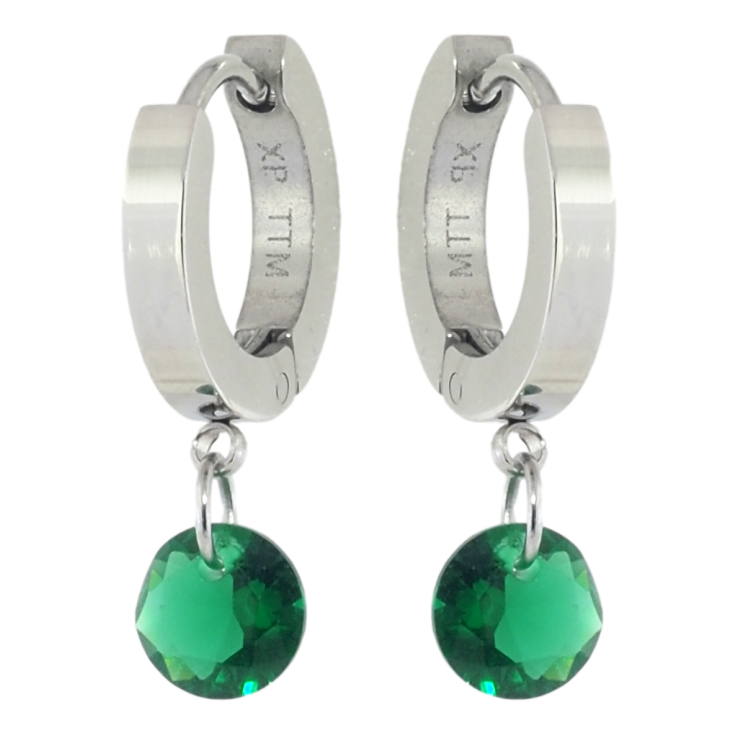 Серьги Xuping TTM Stainless Steel цвет Родий подвески на колечках Зеленые кристаллы ø 6мм фото №23