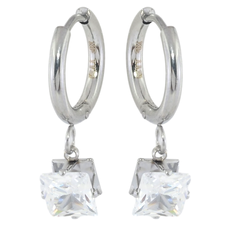 Серьги Xuping TTM Stainless Steel цвет Родий подвески на колечках Кристаллы 6х6мм фото №8