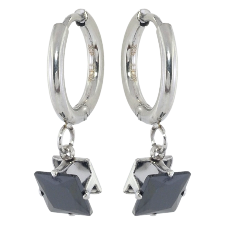 Сережки Xuping TTM Stainless Steel колір Родій підвіски на колечках Чорні кристали 6х6мм фото №1