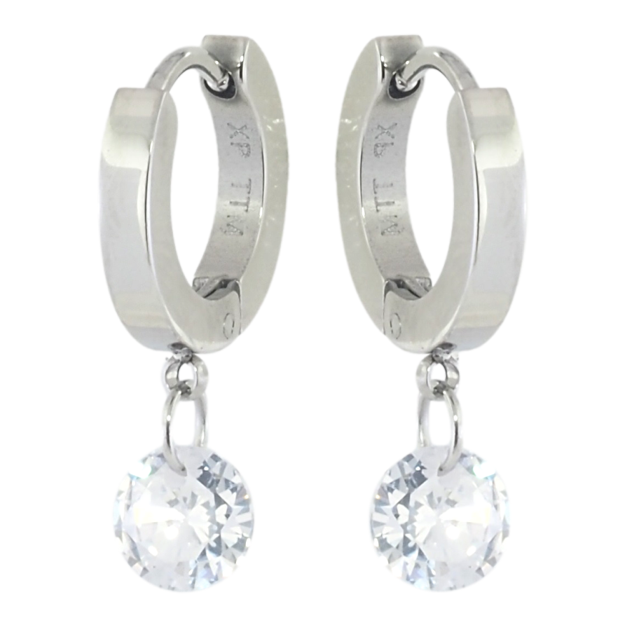 Сережки Xuping TTM Stainless Steel колір Родій підвіски на колечках Кристали ø 6мм фото №1