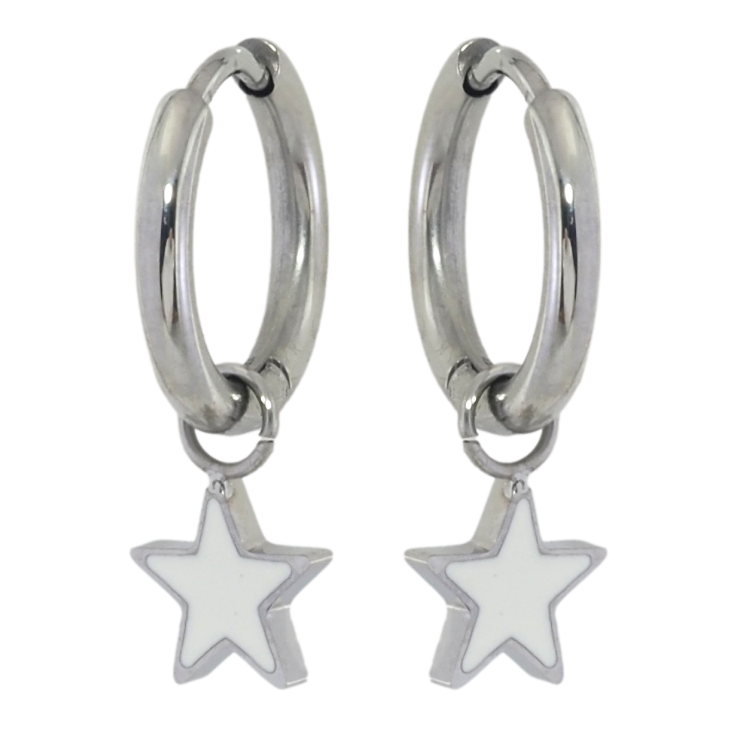 Серьги Xuping TTM Stainless Steel цвет Родий подвески на колечках Звездочки с белой эмалью 2 в 1 фото №24