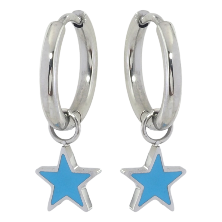 Серьги Xuping TTM Stainless Steel цвет Родий подвески на колечках Звездочки с голубой эмалью 2 в 1 фото №4