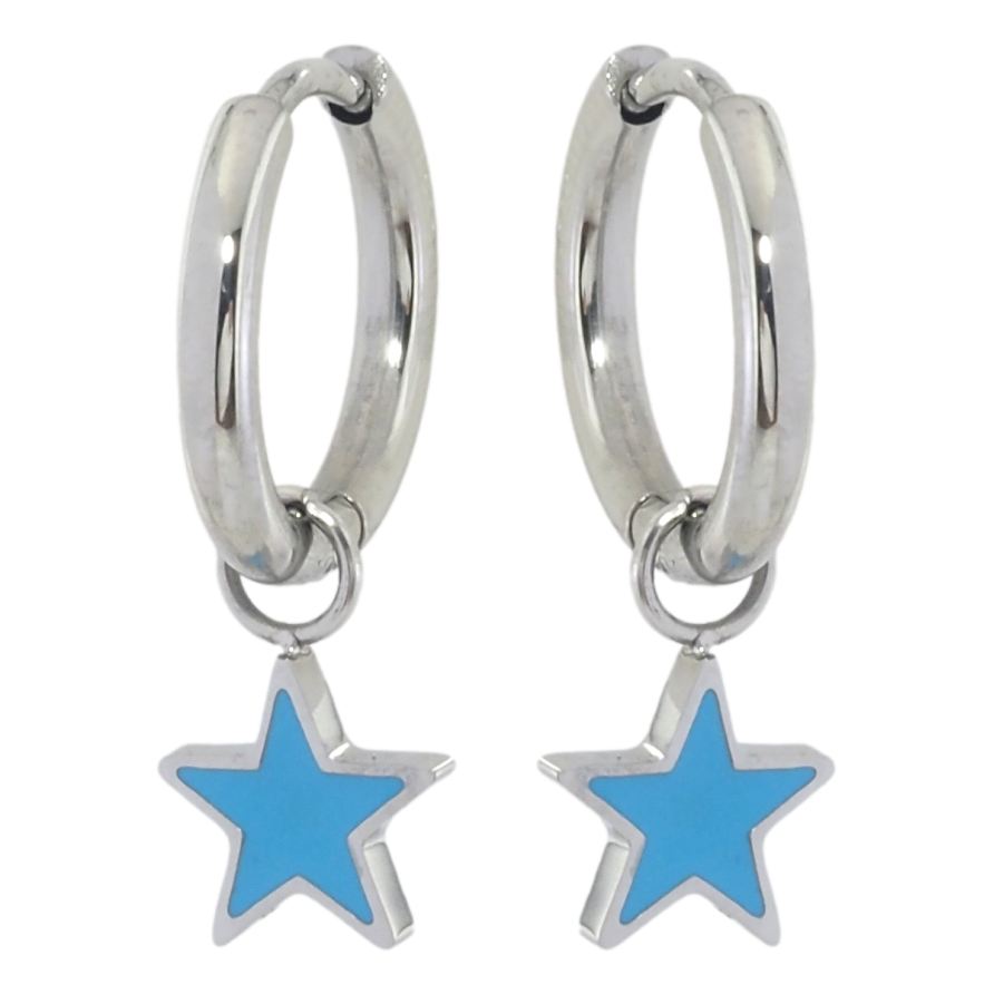 Серьги Xuping TTM Stainless Steel цвет Родий подвески на колечках Звездочки с голубой эмалью 2 в 1 фото №1