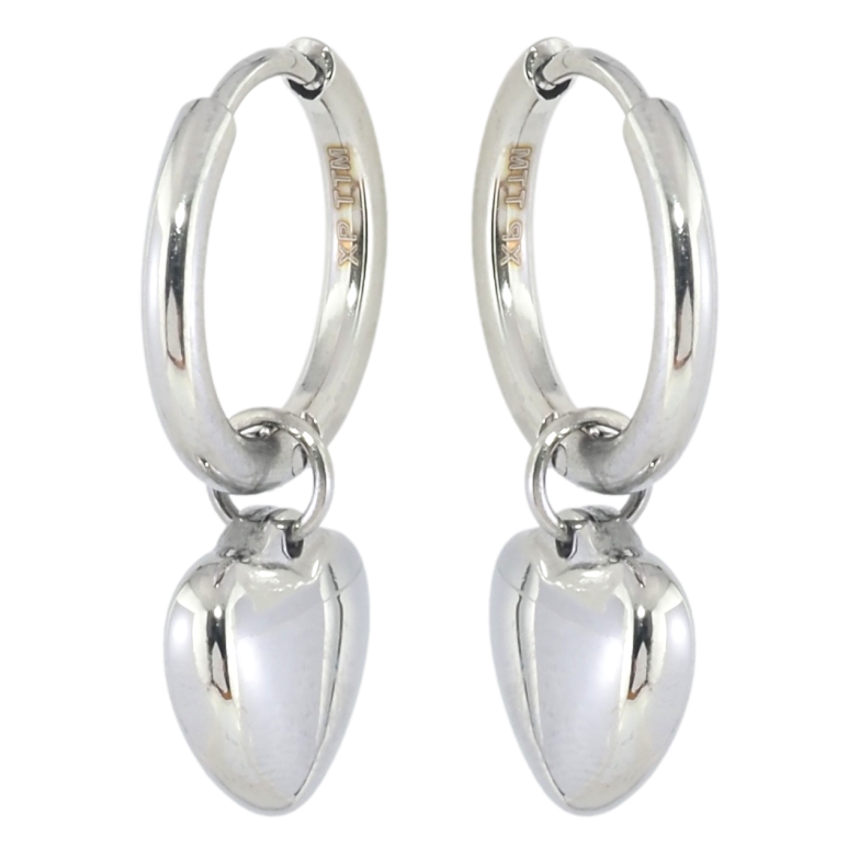 Сережки Xuping TTM Stainless Steel колір Родій підвіски на колечках Сердечки 2 в 1 фото №1