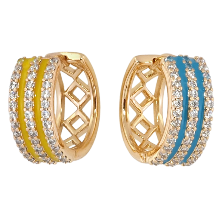 Сережки Xuping колір 18K колечки Доріжки кристалов з жовто-блакитною емаллю фото №20