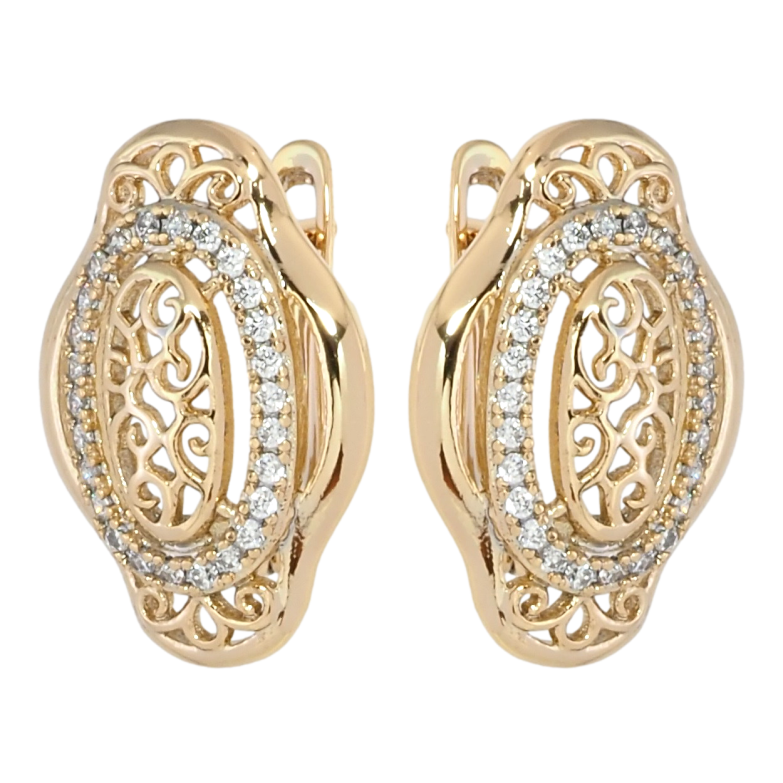Серьги Xuping Позолота 18K английский замок Ажурный узор с цирконием фото №1 Серьги Xuping Позолота 18K английский замок Ажурный узор с цирконием фото №1