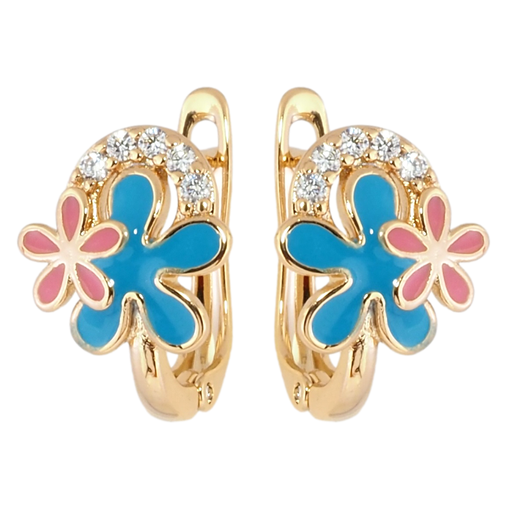 Серьги Xuping Позолота 18K английский замок Цветочки с цветной эмалью и цирконием фото №13 Серьги Xuping Позолота 18K английский замок Цветочки с цветной эмалью и цирконием фото №13