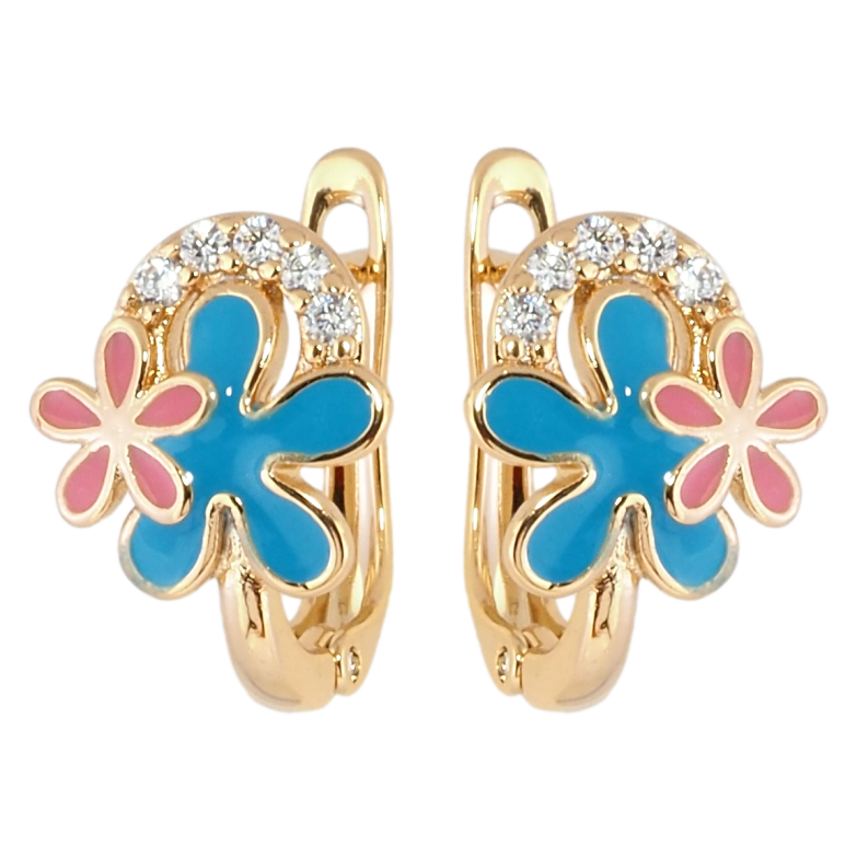 Сережки Xuping Позолота 18K англійський замок Квіточки з кольоровою емаллю та цирконієм фото №1 Сережки Xuping Позолота 18K англійський замок Квіточки з кольоровою емаллю та цирконієм фото №1