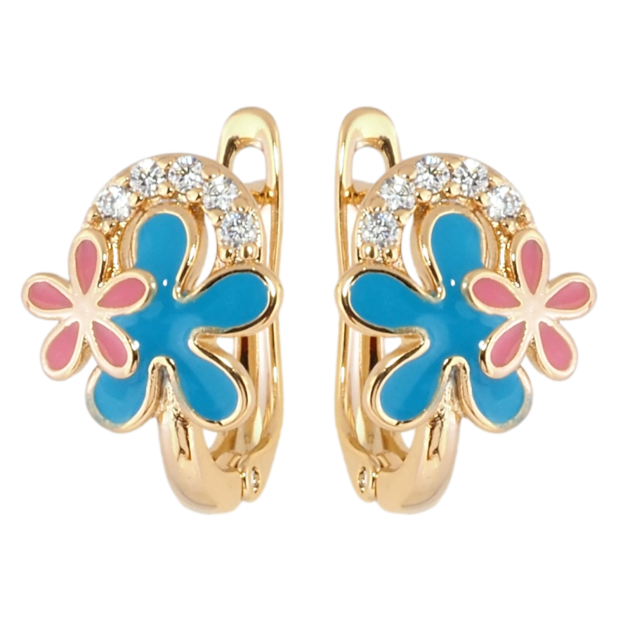 Серьги Xuping Позолота 18K английский замок Цветочки с цветной эмалью и цирконием фото №1 Серьги Xuping Позолота 18K английский замок Цветочки с цветной эмалью и цирконием фото №1