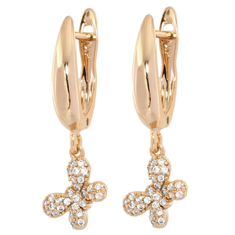 Сережки Xuping Позолота 18K англійський замок Метелики з цирконієм на один бік фото №1 Сережки Xuping Позолота 18K англійський замок Метелики з цирконієм на один бік фото №1