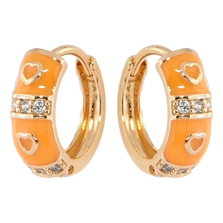 Сережки Xuping Позолота 18K колечка Візерунок сердечка з помаранчевою емаллю та цирконієм фото №21