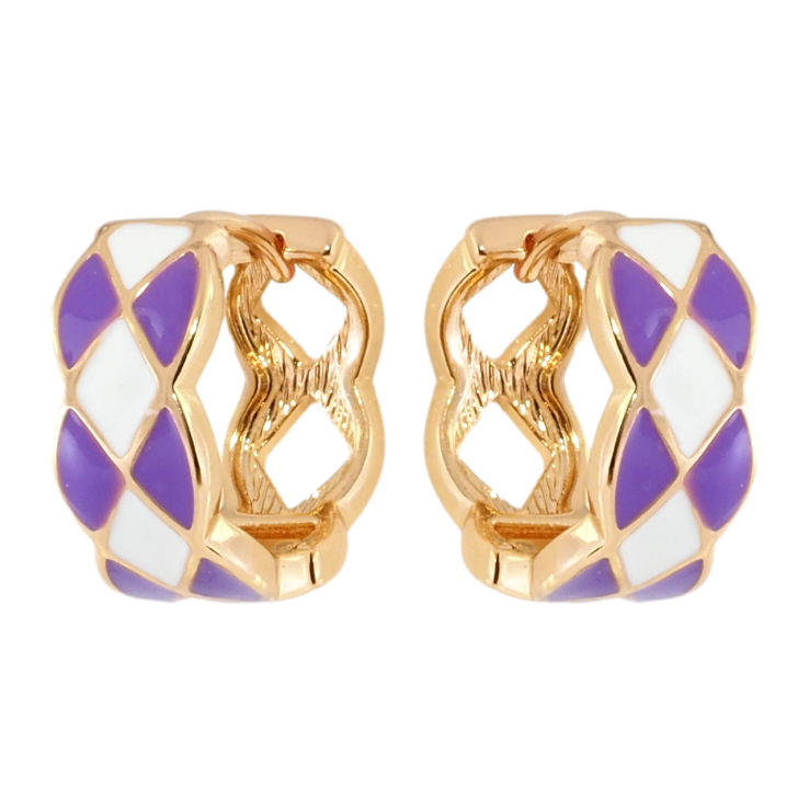 Сережки Xuping Позолота 18K колечка Візерунок з біло-бузковою емаллю фото №13 Сережки Xuping Позолота 18K колечка Візерунок з біло-бузковою емаллю фото №13