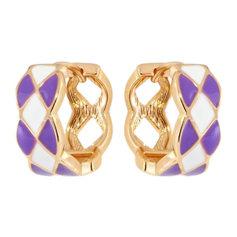 Серьги Xuping Позолота 18K колечки Узор с бело-сиреневой эмалью фото №4 Серьги Xuping Позолота 18K колечки Узор с бело-сиреневой эмалью фото №4