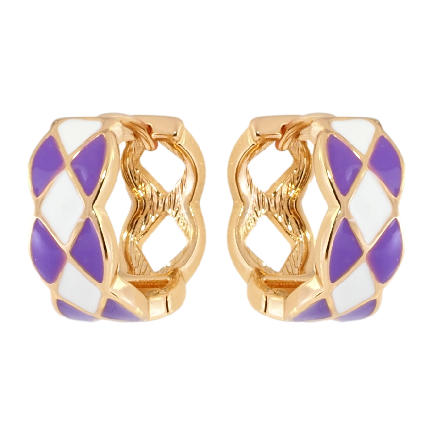 Сережки Xuping Позолота 18K колечка Візерунок з біло-бузковою емаллю фото №1 Сережки Xuping Позолота 18K колечка Візерунок з біло-бузковою емаллю фото №1