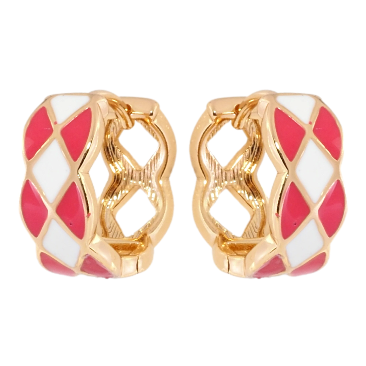 Сережки Xuping Позолота 18K колечка Візерунок з біло-кораловою емаллю фото №11 Сережки Xuping Позолота 18K колечка Візерунок з біло-кораловою емаллю фото №11