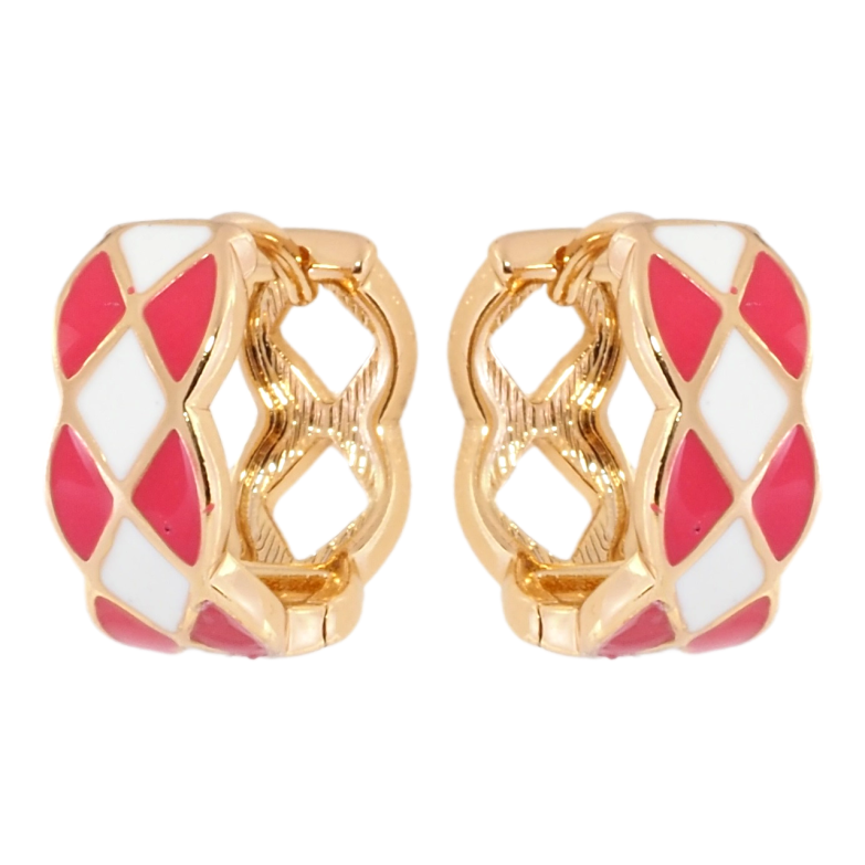 Сережки Xuping Позолота 18K колечка Візерунок з біло-кораловою емаллю фото №1 Сережки Xuping Позолота 18K колечка Візерунок з біло-кораловою емаллю фото №1