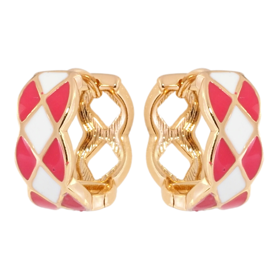 Сережки Xuping Позолота 18K колечка Візерунок з біло-кораловою емаллю фото №1 Сережки Xuping Позолота 18K колечка Візерунок з біло-кораловою емаллю фото №1