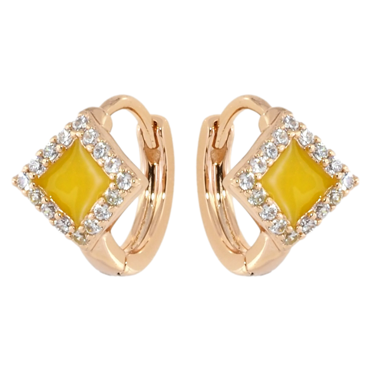 Сережки Xuping Позолота 18K колечка Ромби з жовтою емаллю і цирконієм фото №14 Сережки Xuping Позолота 18K колечка Ромби з жовтою емаллю і цирконієм фото №14