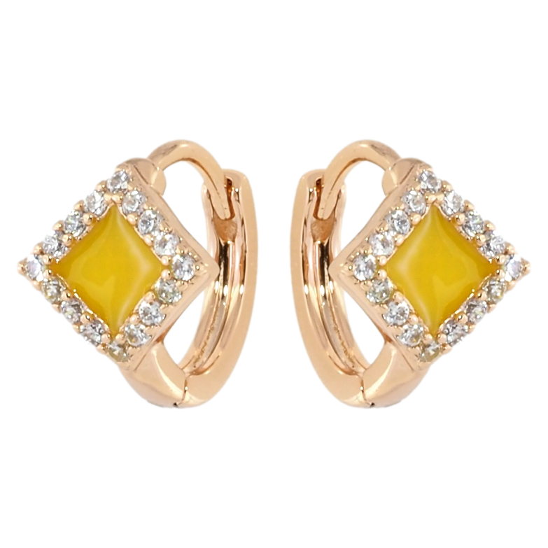 Серьги Xuping Позолота 18K колечки Ромбы с желтой эмалью и цирконием фото №2 Серьги Xuping Позолота 18K колечки Ромбы с желтой эмалью и цирконием фото №2