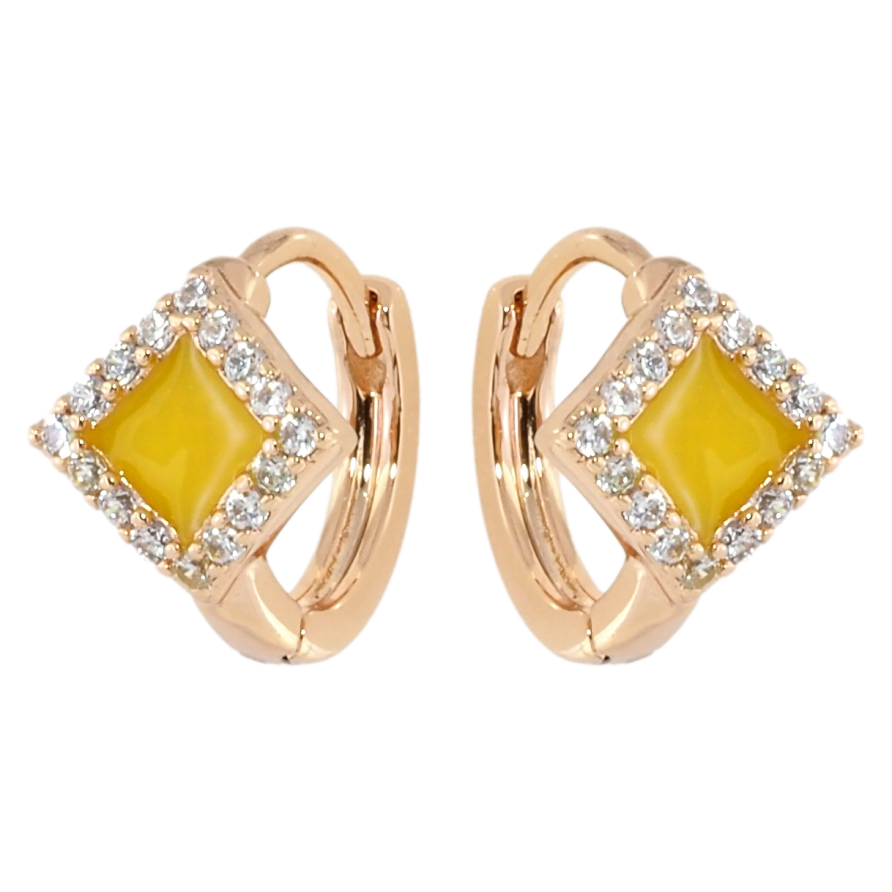 Сережки Xuping Позолота 18K колечка Ромби з жовтою емаллю і цирконієм фото №1 Сережки Xuping Позолота 18K колечка Ромби з жовтою емаллю і цирконієм фото №1