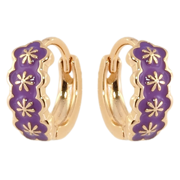 Сережки Xuping Позолота 18K колечка Візерунок з бузковою емаллю фото №8 Сережки Xuping Позолота 18K колечка Візерунок з бузковою емаллю фото №8