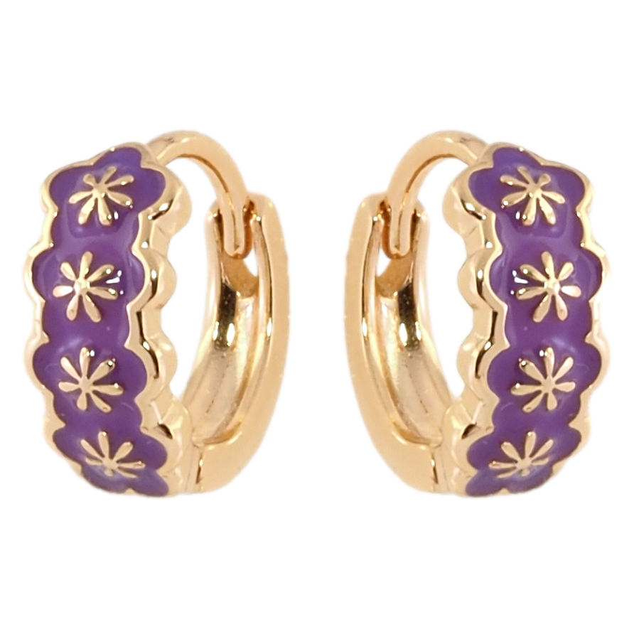 Сережки Xuping Позолота 18K колечка Візерунок з бузковою емаллю фото №1 Сережки Xuping Позолота 18K колечка Візерунок з бузковою емаллю фото №1