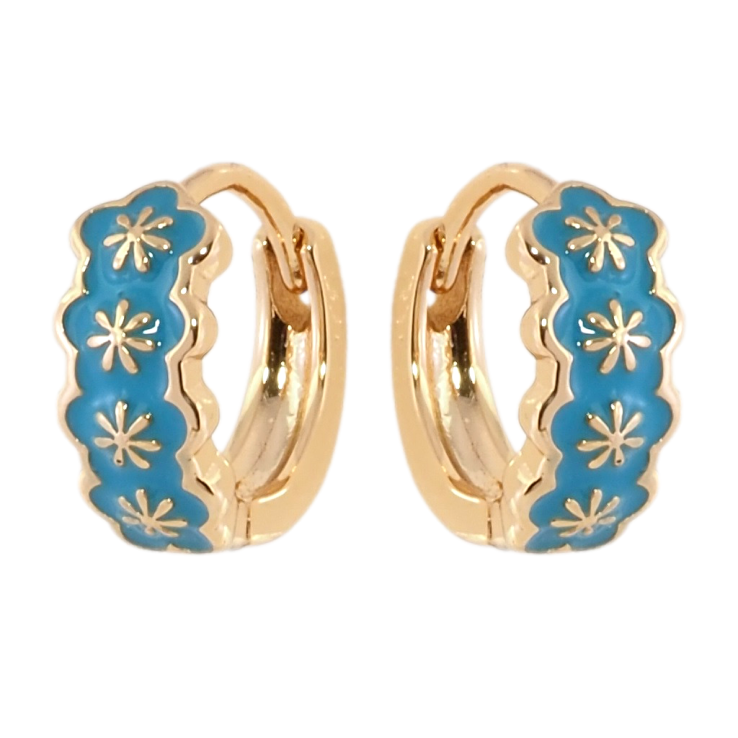 Сережки Xuping Позолота 18K колечка Візерунок з бірюзовою емаллю фото №9 Сережки Xuping Позолота 18K колечка Візерунок з бірюзовою емаллю фото №9