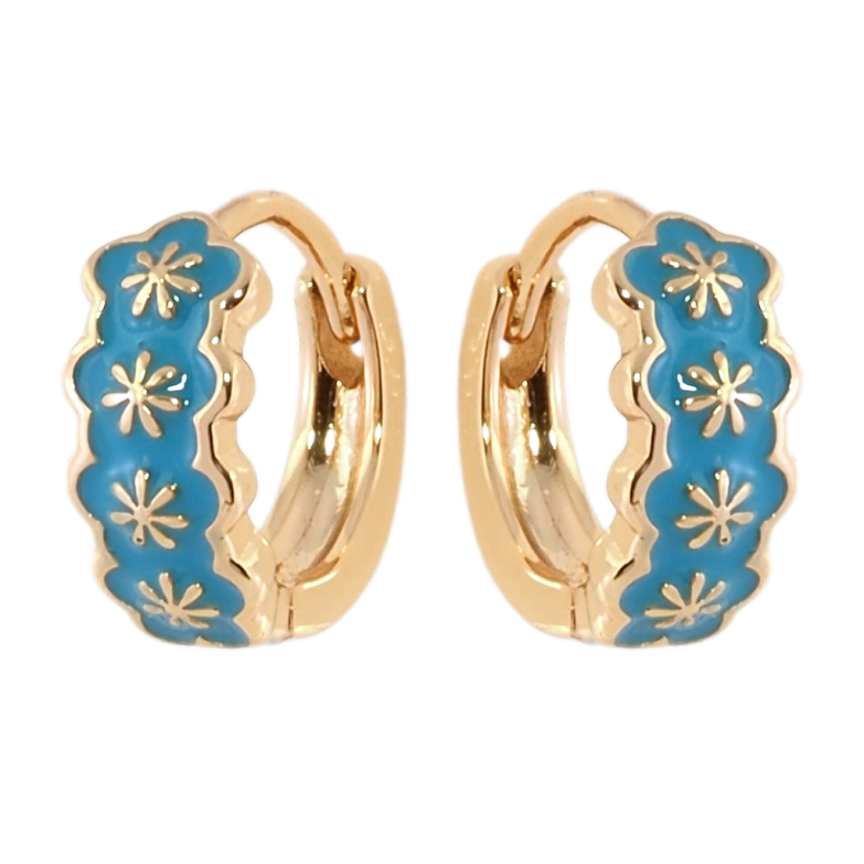 Сережки Xuping Позолота 18K колечка Візерунок з бірюзовою емаллю фото №2 Сережки Xuping Позолота 18K колечка Візерунок з бірюзовою емаллю фото №2