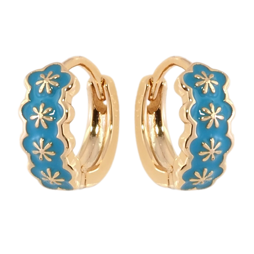 Сережки Xuping Позолота 18K колечка Візерунок з бірюзовою емаллю фото №1 Сережки Xuping Позолота 18K колечка Візерунок з бірюзовою емаллю фото №1