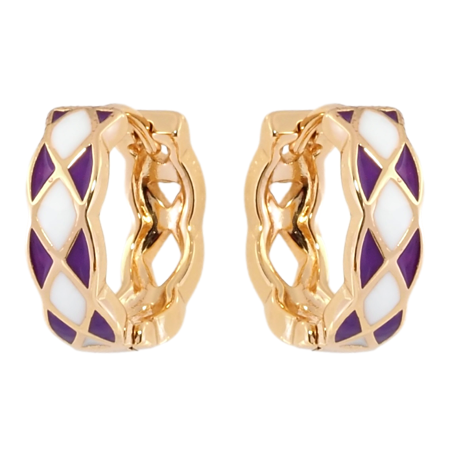 Сережки Xuping Позолота 18K колечка Візерунок з біло-бузковою емаллю фото №1 Сережки Xuping Позолота 18K колечка Візерунок з біло-бузковою емаллю фото №1