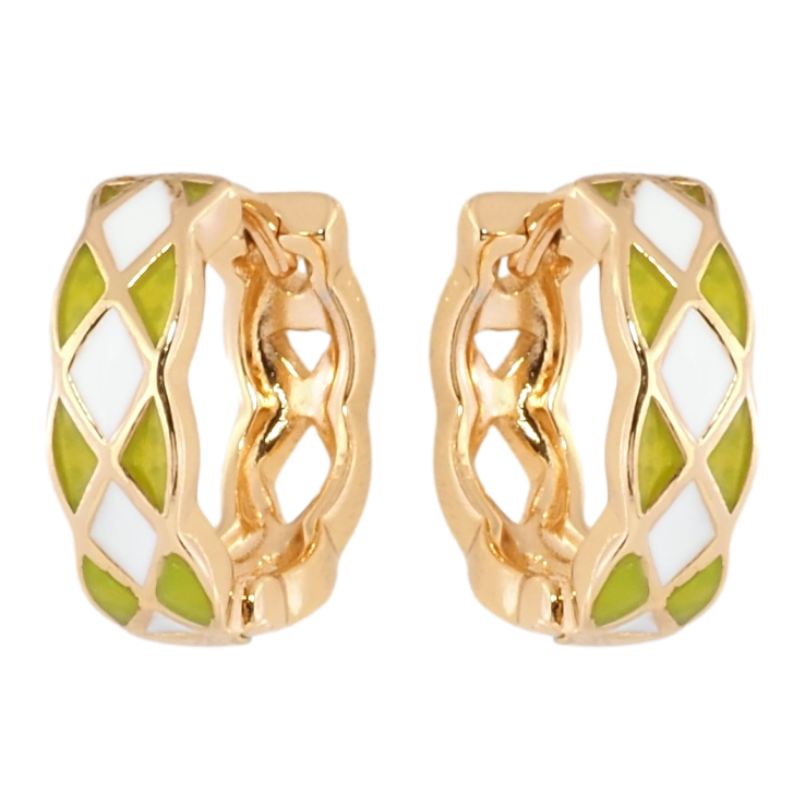 Сережки Xuping Позолота 18K колечка Візерунок з біло-салатовою емаллю фото №10 Сережки Xuping Позолота 18K колечка Візерунок з біло-салатовою емаллю фото №10