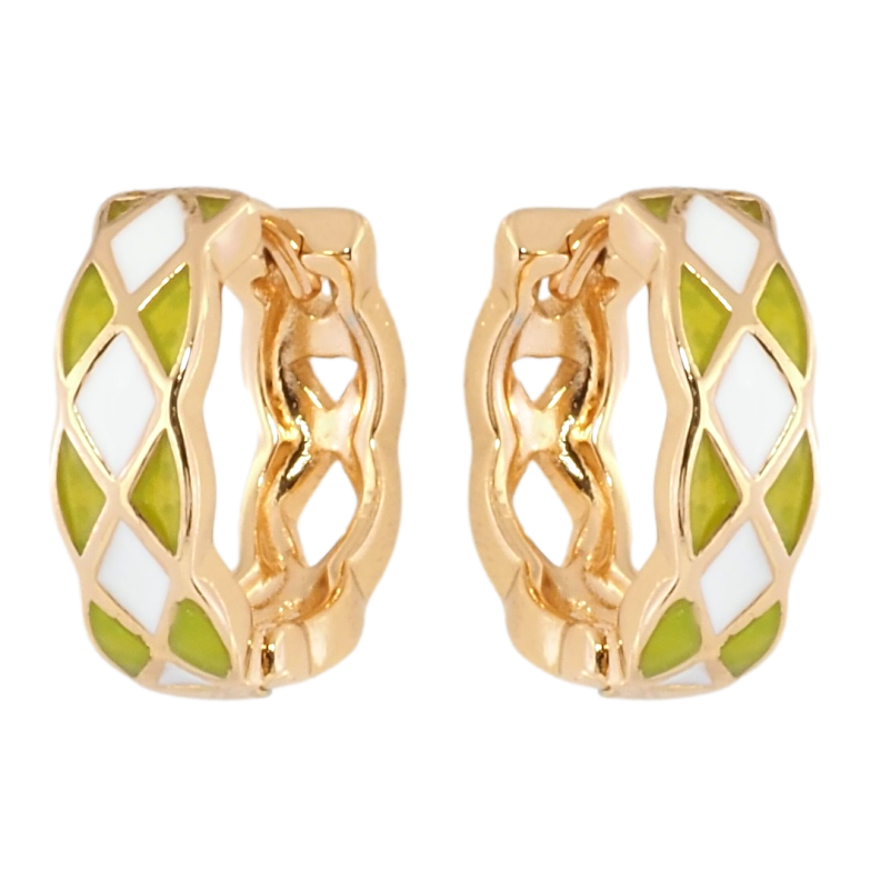 Сережки Xuping Позолота 18K колечка Візерунок з біло-салатовою емаллю фото №1 Сережки Xuping Позолота 18K колечка Візерунок з біло-салатовою емаллю фото №1