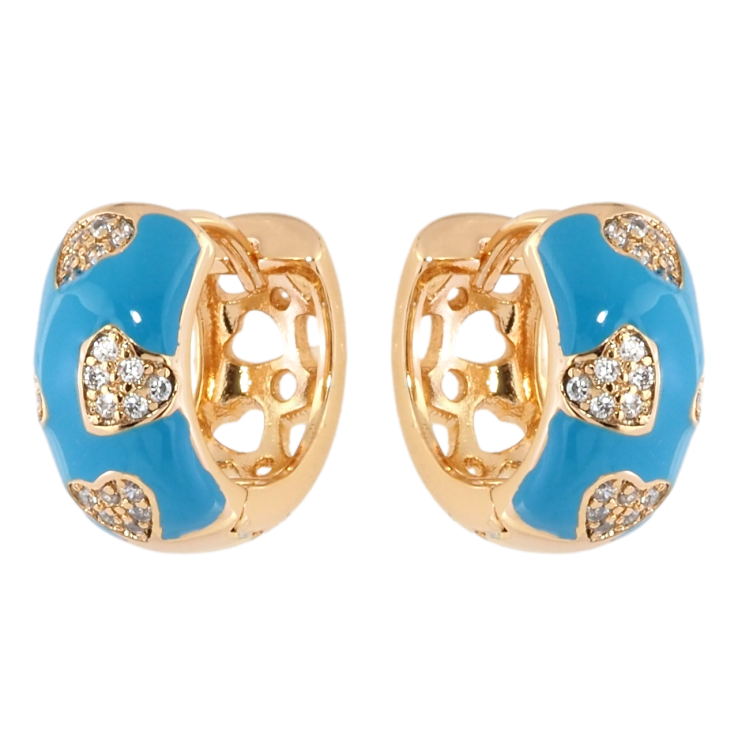 Сережки Xuping Позолота 18K колечка Візерунок сердечка з цирконієм на блакитній емалі фото №20
