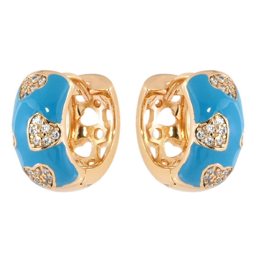 Сережки Xuping Позолота 18K колечка Візерунок сердечка з цирконієм на блакитній емалі фото №1 Сережки Xuping Позолота 18K колечка Візерунок сердечка з цирконієм на блакитній емалі фото №1