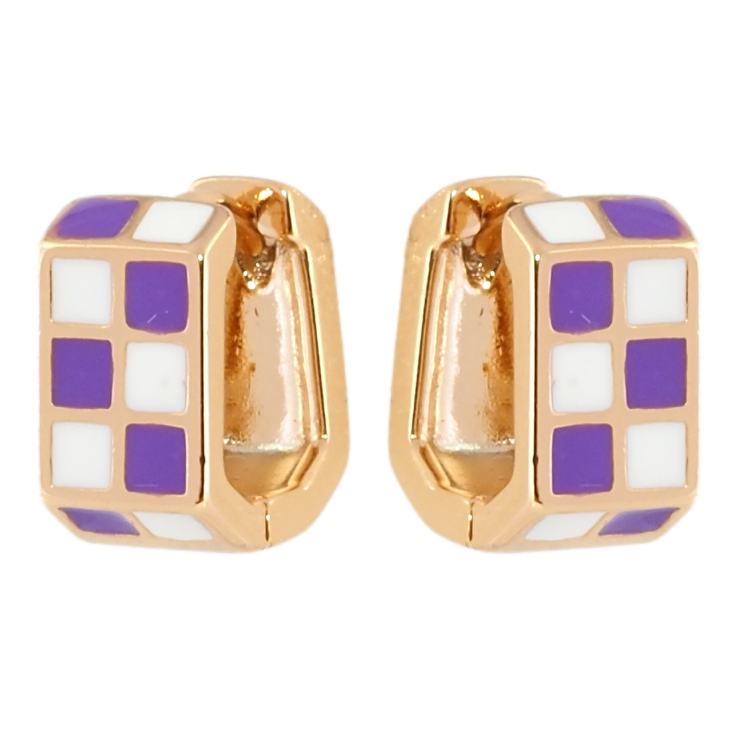 Серьги Xuping Позолота 18K колечки Шахматный узор бело-фиолетовой эмалью фото №25 Серьги Xuping Позолота 18K колечки Шахматный узор бело-фиолетовой эмалью фото №25