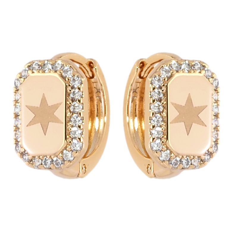 Серьги Xuping Позолота 18K колечки Звездный узор в обрамлении циркония фото №1 Серьги Xuping Позолота 18K колечки Звездный узор в обрамлении циркония фото №1