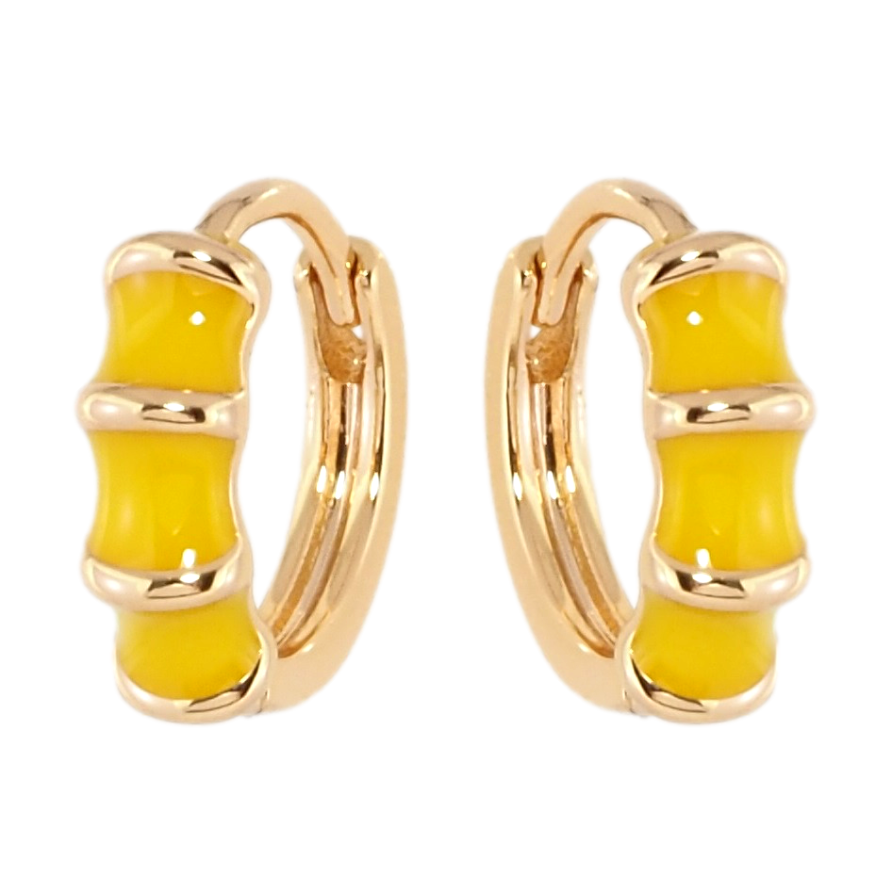 Сережки Xuping Позолота 18K колечка Візерунок з жовтою емаллю фото №1 Сережки Xuping Позолота 18K колечка Візерунок з жовтою емаллю фото №1