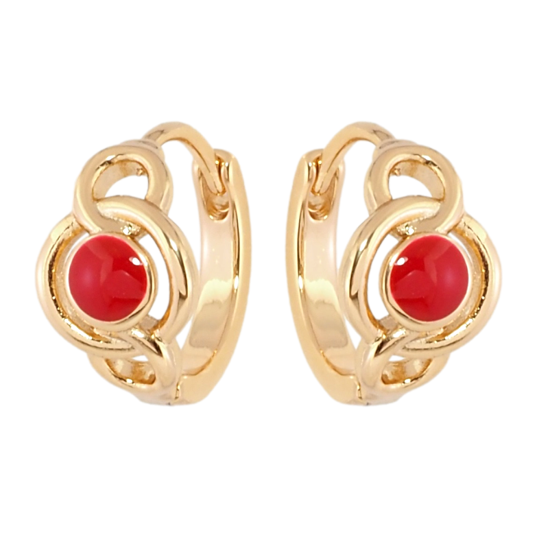 Сережки Xuping Позолота 18K колечка Візерунок із червоною емаллю фото №1 Сережки Xuping Позолота 18K колечка Візерунок із червоною емаллю фото №1