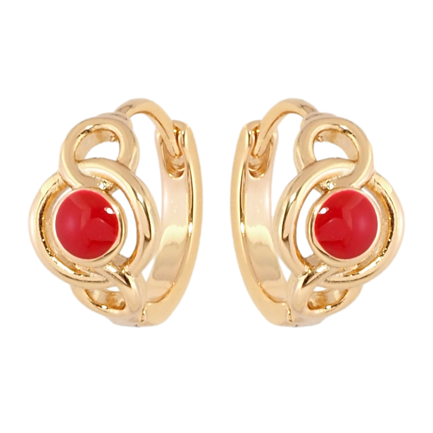 Сережки Xuping Позолота 18K колечка Візерунок із червоною емаллю фото №1 Сережки Xuping Позолота 18K колечка Візерунок із червоною емаллю фото №1