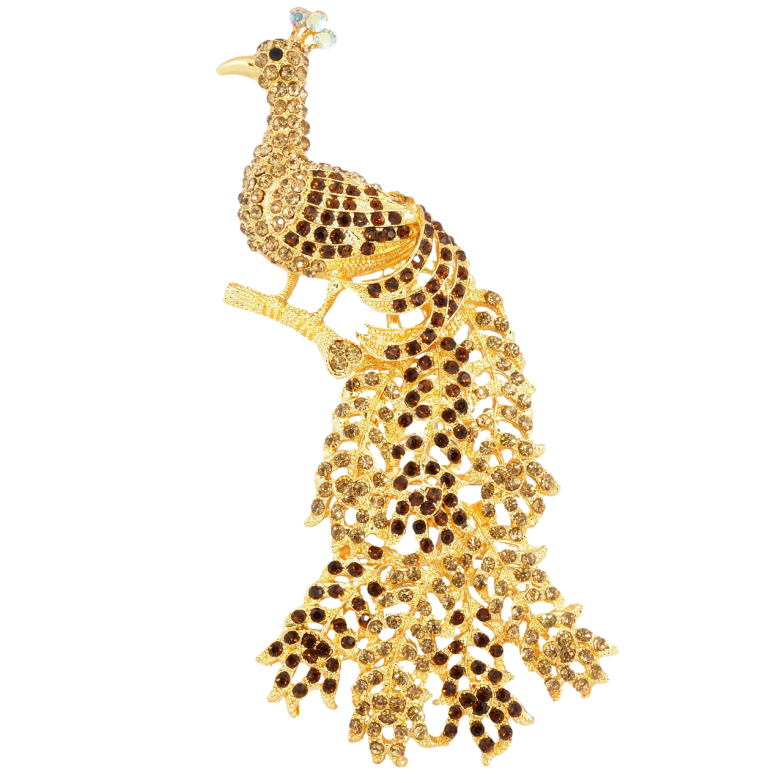 Брошка Великий павич з золотистими стразами фото №1