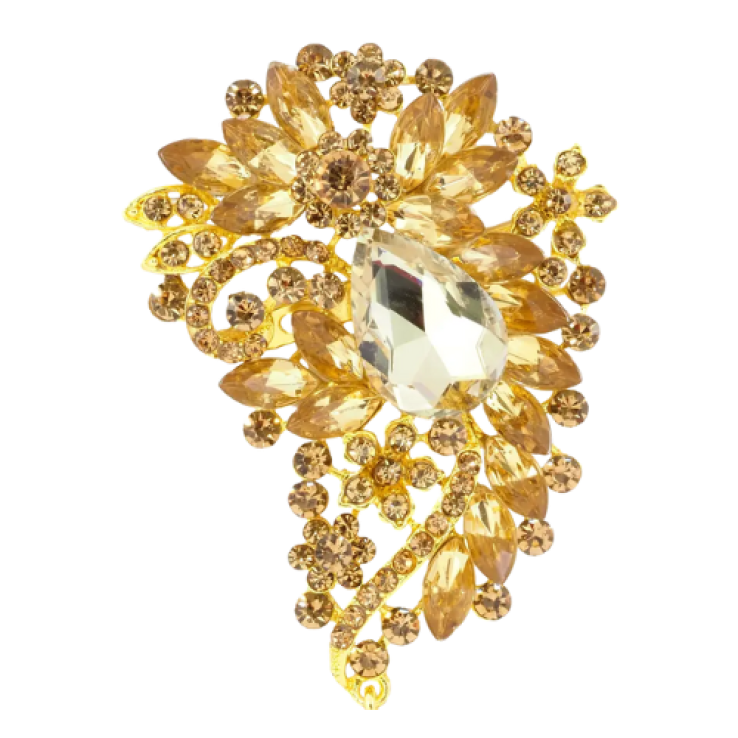 Брошка Велика композиція з золотистими стразами фото №17 Брошка Велика композиція з золотистими стразами фото №17