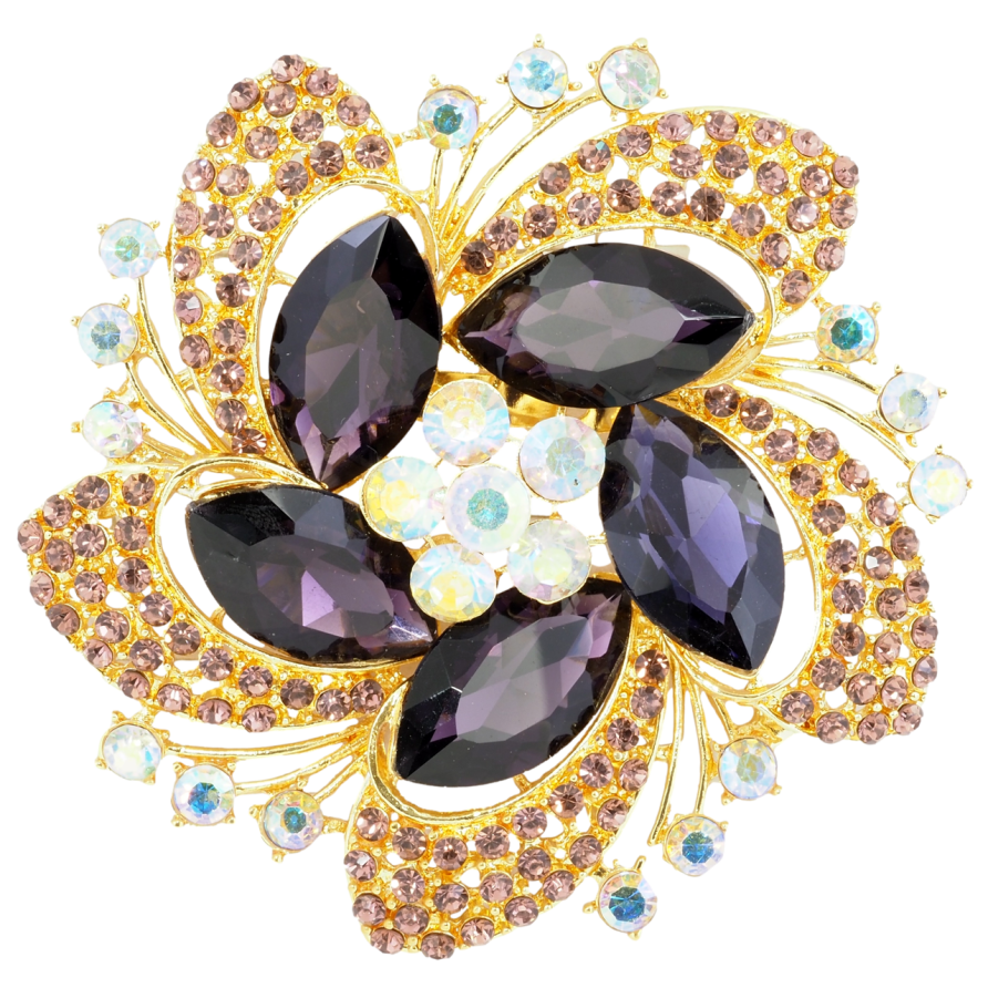 Брошка Велика квітка з бордовими стразами фото №1 Брошка Велика квітка з бордовими стразами фото №1