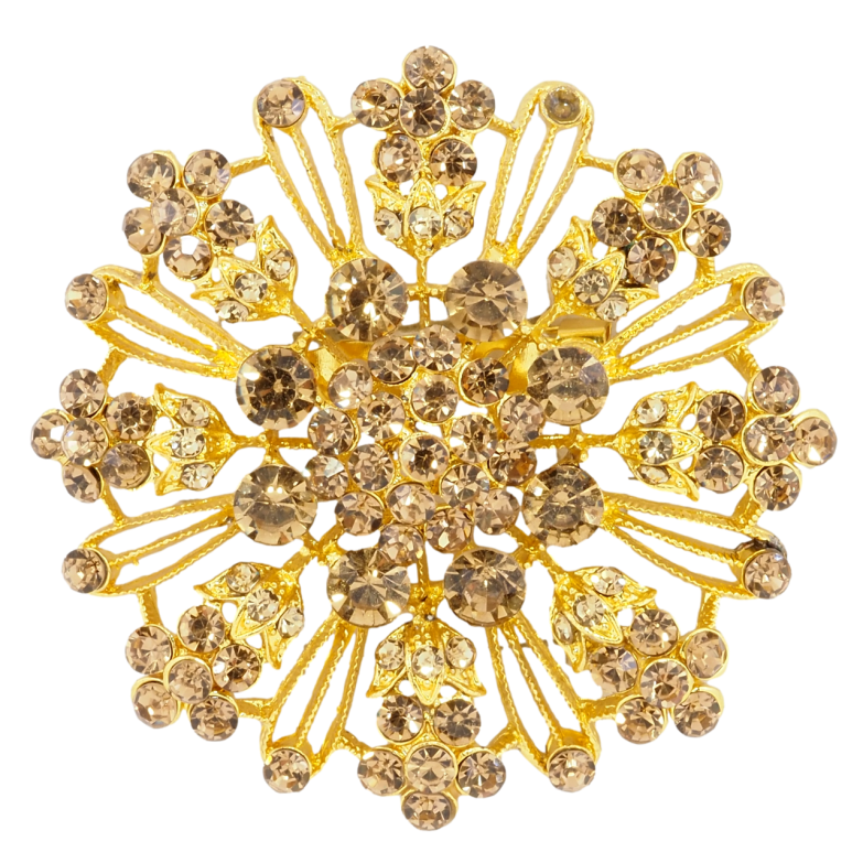 Брошь Снежинка с золотистыми стразами фото №1 Брошь Снежинка с золотистыми стразами фото №1