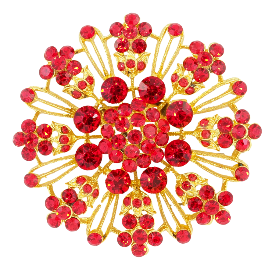 Брошка Сніжинка з червоними стразами фото №1 Брошка Сніжинка з червоними стразами фото №1