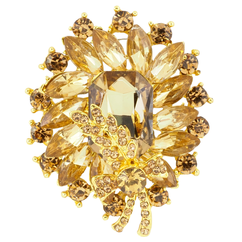 Брошка Композиція з золотистими стразами фото №1