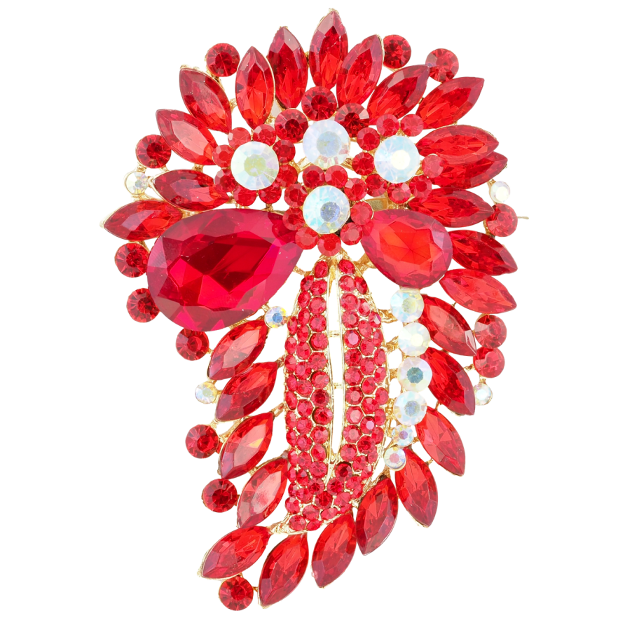 Брошка Велика композиція з червоними стразами фото №1 Брошка Велика композиція з червоними стразами фото №1